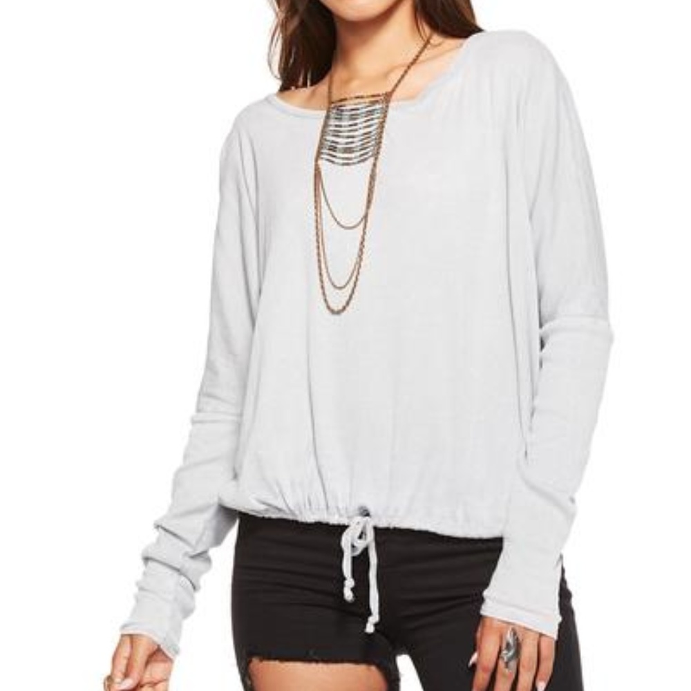 Chaser Rib Oversize Open Neck Drawstring Top White - Picture 2 of 8